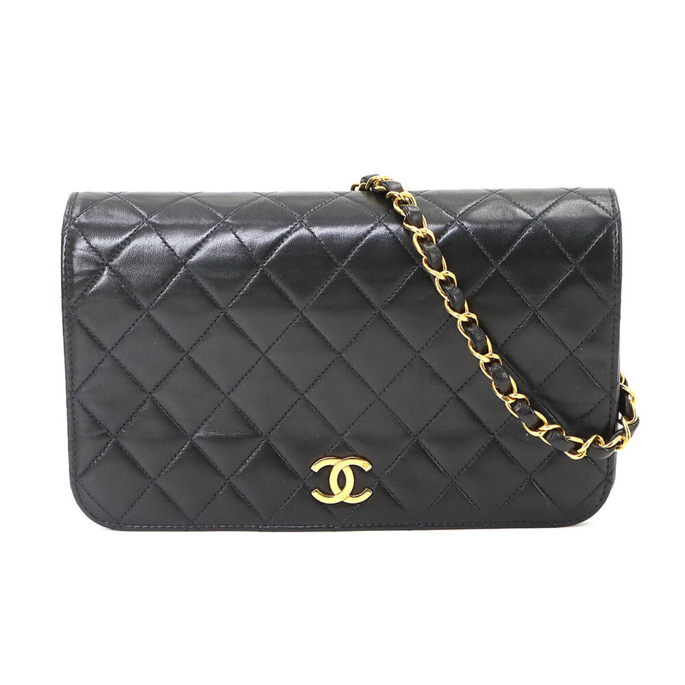 Chanel Matelasse Chain Shoulder Handbag, Lambskin, Black, Gold Hardware, Push...